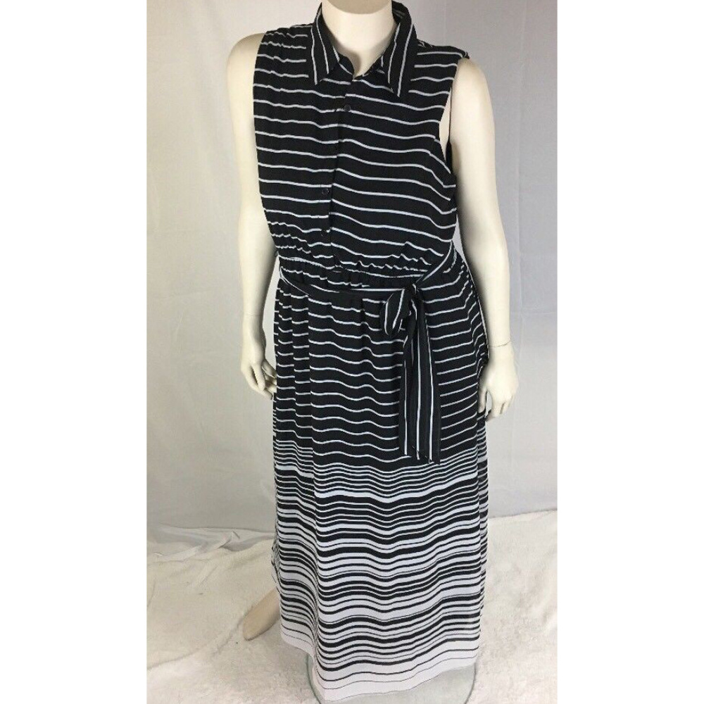 XL Shirt Maxi Dress Striped Summer Black White